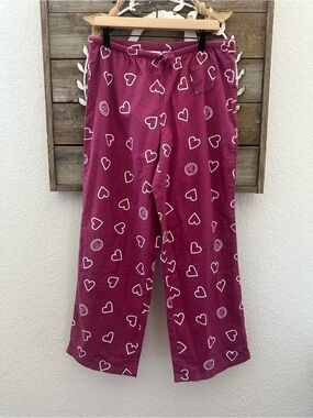 Life is Good Heart Print Cozy Flannel PJ Lounge Pants size Large